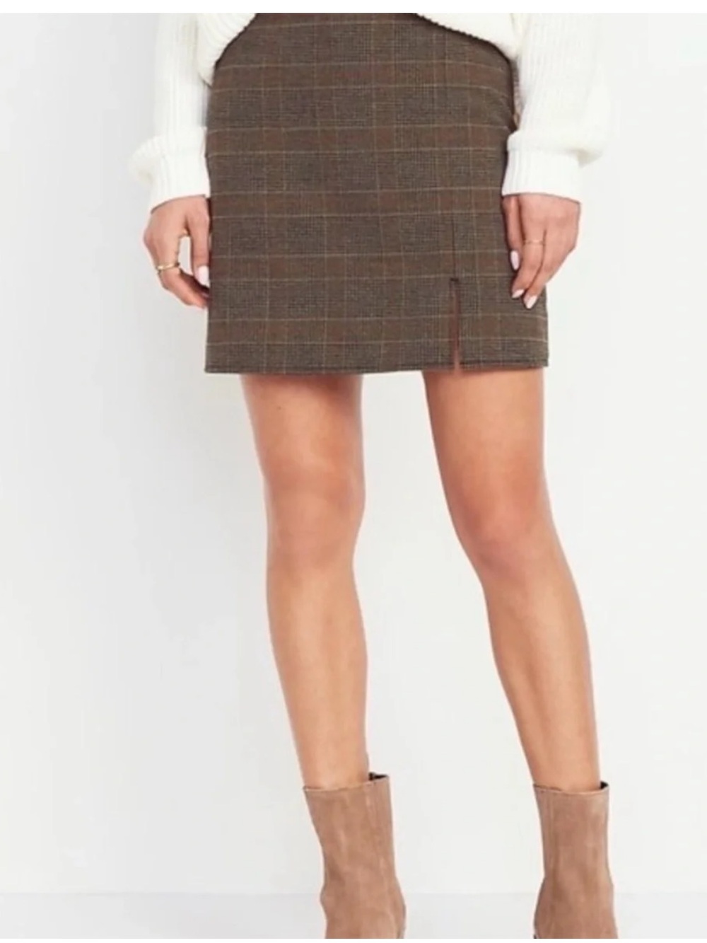 Old Navy Heritage Brown Check Mini Skirt with Side Slit 2X
